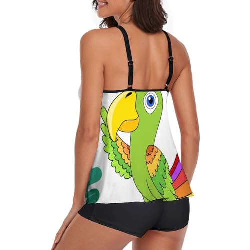 Ensemble bikini tankini imprimé vert perroquet et robe de plage intégrée - 3