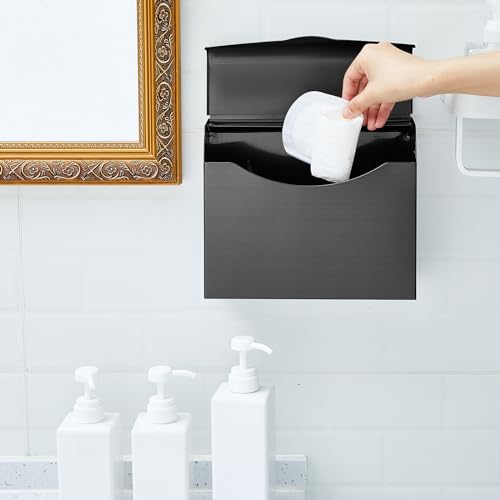 Image of Tioncy 8 Pcs Sanitary Napkin Disposal Receptacle Stainless Steel Sanitary Napkin Receptacle Wall Mounted Tampon Disposal Bin Waste Tampon Holder Feminine Hygiene Container (Black)