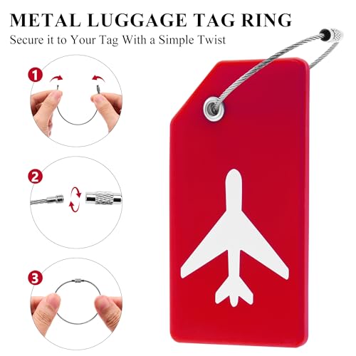 Image of Silicone Luggage Tag for Suitcases with Stainless Loop, TSA Approved, Privacy Protection Travel Essentials Bag Tags by Gostwo, Red, 3.6 inchx 2 inch x 0.25 inch