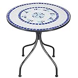 DETALLES EN AZULEJOS: La mesa redonda de balcón está hecha de robusto metal, es estable y duradera. Los detalles en mosaico están hechos a mano, y son modelos únicos. La mesa lucirá de maravilla en cualquier ambiente.