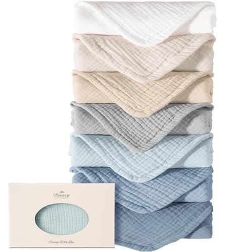 Image of Konssy Muslin Baby Burp Cloths Sets for Unisex- 7 Pack Soft 100% Cotton Burping Clothes for Newborn，Baby Girls and Boys