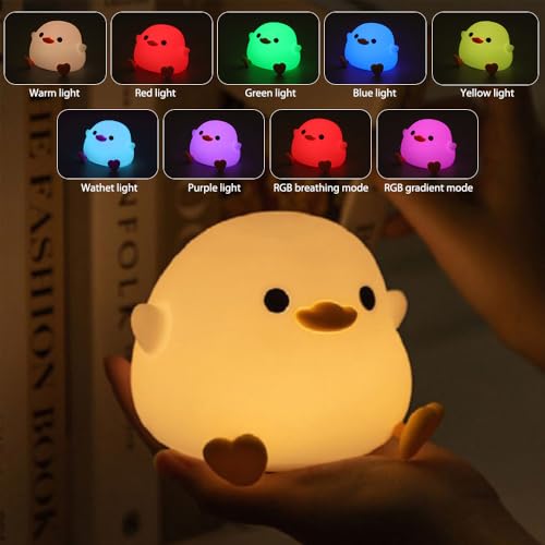 Image of IFTHFOUR DoDo Duck Night Light, LED Cute Silicone Dimmable Nursery Lamp, Rechargeable USB-C Bedside Touch Sensor Lamp, RGB & Warm White Light for Kids, Bedrooms, Dorm Decor, and Gift Ideas(Charging)
