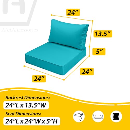 Image of AAAAAcessories Outdoor Seat Cushions for Chairs, Fade-Resistant, Waterproof Patio Furniture Replacement Cushions, 24 inch x 24 inch x 5 inch + 24 inch x 13.5 inch, Turquoise Blue