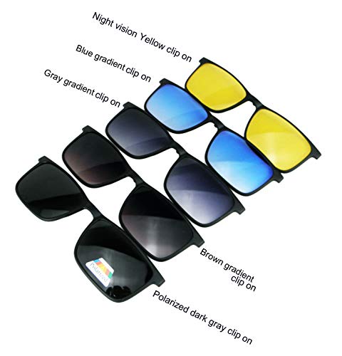 Circleperson Men Polarized Clip on Sunglasses 5 in 1 Magnetic glasses Spring hinges4
