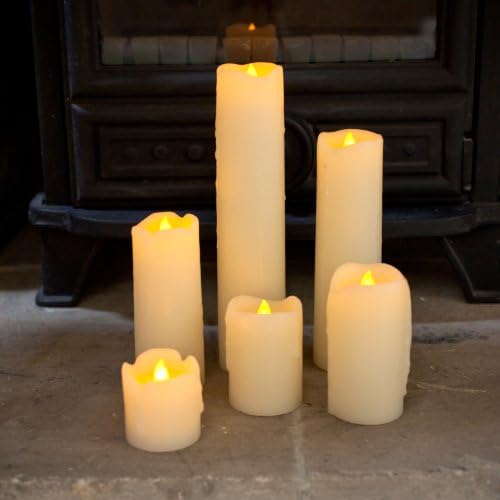 Lights4fun Set of 6 Skinny LED Pillar Candles Real Wax Battery Operated
