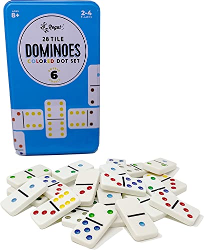 Regal Games Double 6 Dominoes Set for Adults & Kids - Classic Domino Game with 28 Tiles Colored Dots - 2 or 4 Player Games & Ideal for Family Fun Game Night and Travel (Ages 8+)3