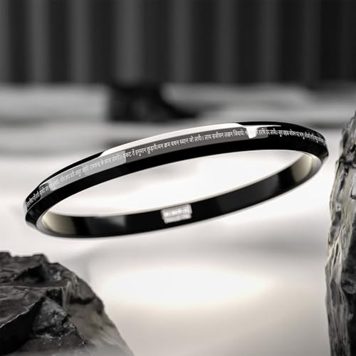 Image of Mesmerize 9 Verse Hanuman Chalisa Kada | Stainless Steel Religious Bracelet for Men | Micro-Carved Hindu Kada | Waterproof, Anti-Tarnish & Hypoallergenic | 6 Months Warranty.