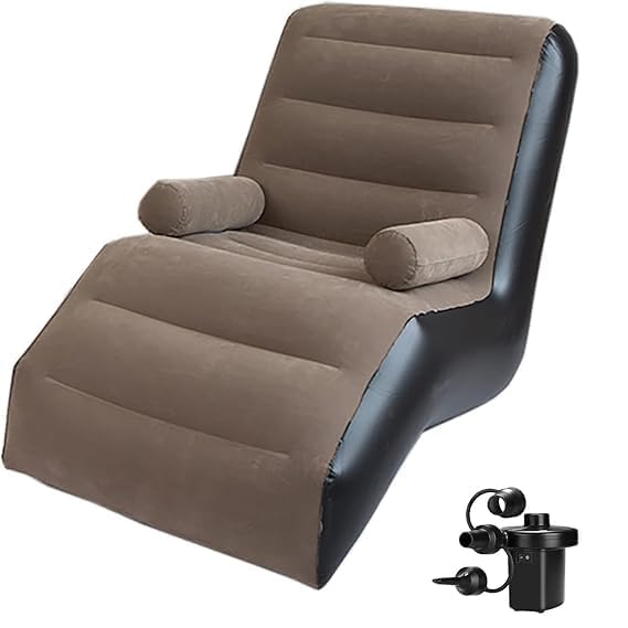 Inflatable Recliner Deck Chair Sofa with 2-in-1 Electric Air Pump, Foldable Lounge Chair for Bedroom and Living Room, Indoor Lounge with Handrails | Brown-image-24