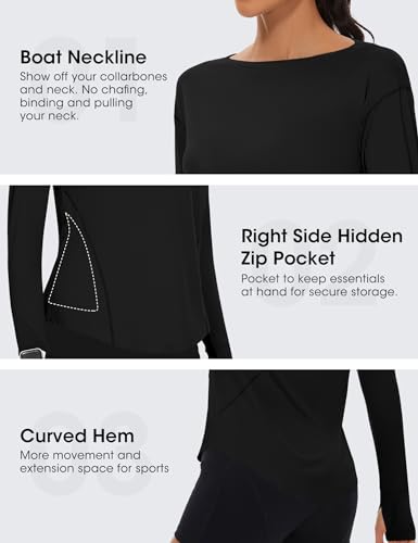 Loovoo Women's Long Sleeve Running Shirts Workout Tops UPF 50+ Sun Shirt Quick Dry Athletic T-Shirts with Watching Window4