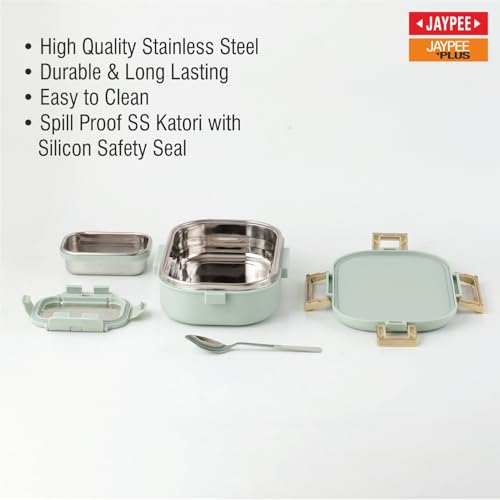 Image of JAYPEE Lux PU Insulated Stainless Steel Lunch Box for School Kids|Airtight Leakproof Lunch Box for Kids Boys & Girls |Unique Design 100% Food Grade |Lunch Box for Office use,580 ml, Green