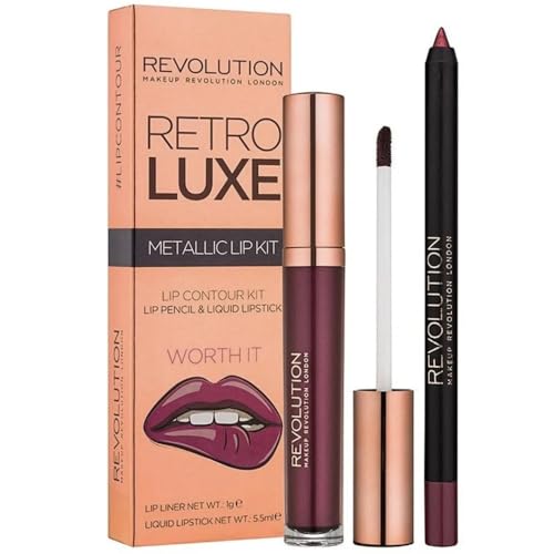 MAKEUP REVOLUTION Worth It Retro Luxe Metallic Lip Kit, Pack of 2