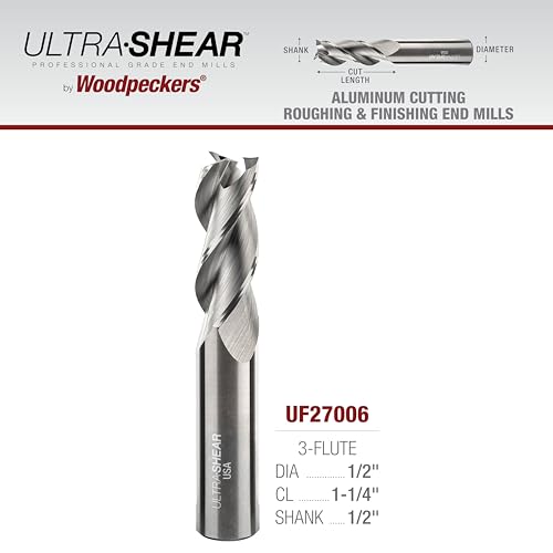 Image of 1 /2 Inch End Mills, 3 Flute, USA Made Solid Carbide CNC Aluminum Cutting End Mill Bits for Roughing & Finishing - Square End - UF27006