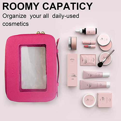 Clear Makeup Bags, Tsa Approved Toiletry Bag With Zipper, Clear Makeup Organizer Fit Carry-On Travel Essentials,Clear Cosmetic Bags For Women Men (A-Rose) #TOP4