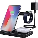 MoKo 3 in 1 Wireless Charger Stand, Qi Fast Charging Dock Station Stand Compatible iPhone 13/12 Pro Max 12 Mini/SE/11/XR/XS/X Apple Watch Series SE/6/5/4/3/2/Airpods Pro/2 (with QC3.0 Adapter)