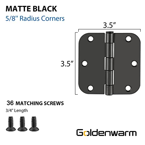 Removable Pin, 3.5 Inch Black Matte 6 Pack - Heavy-Duty, Smooth & Silent Open Exterior And Interior Door Hinges, 5/8'' Radius Corners #TOP2