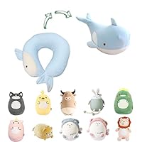 JOYRAVO Kids Travel Pillow - 2-in-1 Deformable Neck Pillow, Soft U-Shaped Pillow with Cute Plush Animals Comfy Sleep and Play Companion for Airplanes, Cars, and Travel - Blue Whale