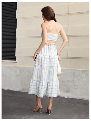 Image of MakeMeChic Women's Striped Maxi Dress Spaghetti Strap Side Cut Out Backless Summer Flowy Dresses