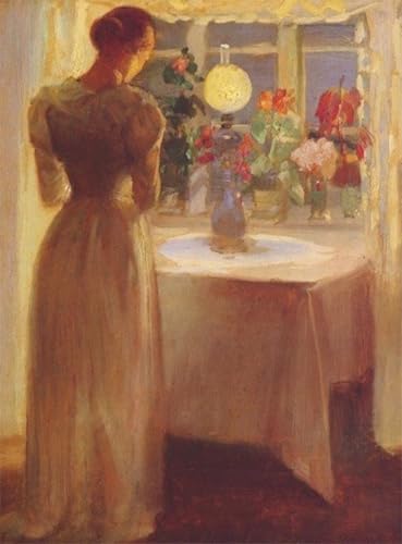 Peinture Anna Ancher Jeune fille devant une lampe allumée pour illuminer l'atmosphère de votre salon