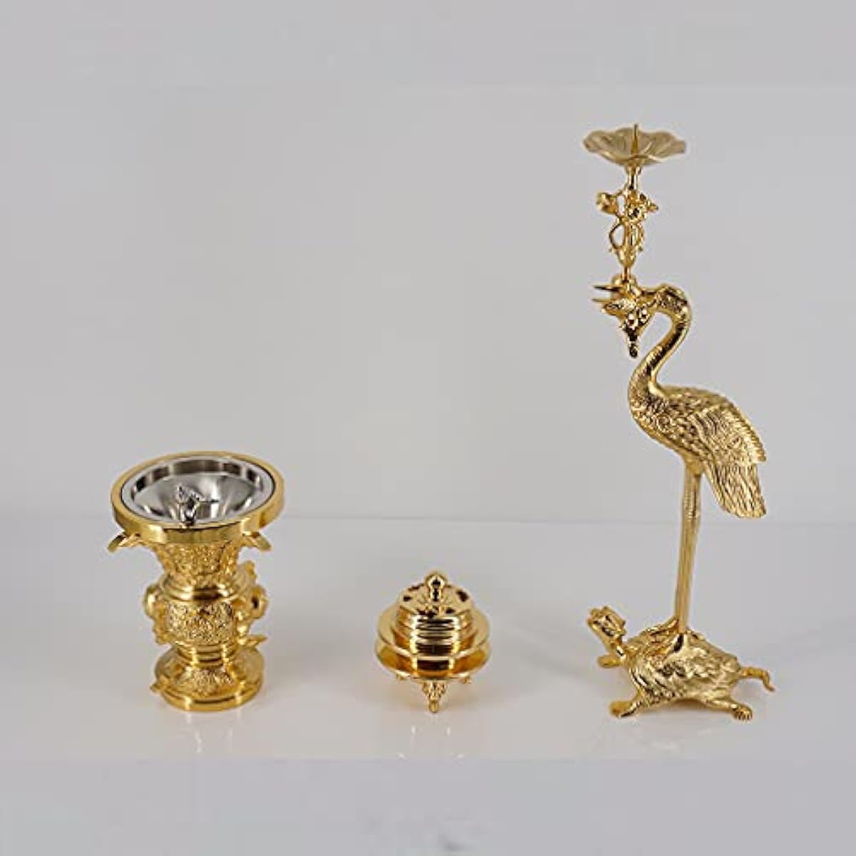 オンラインストア価格 仏壇 仏具の窓口 本山彫入鶴亀 三具足 金ﾒｯｷ 3寸 花高9 2直径8 1口径7 1cm 販売 公式 Www Littleshopp Com