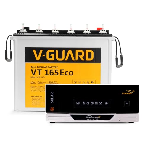 V-Guard Inverter & Battery Combo (Smart Pro 1200 S Solar Inverter, VT 165 ECO (152 Ah Tall Tubular Battery)) for Home, Office & Shops