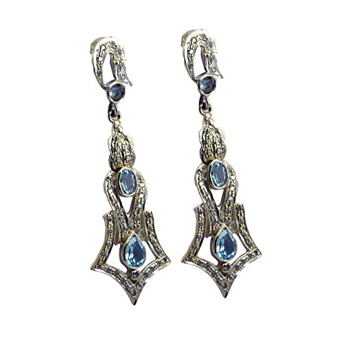 Boucles d'oreilles topaze bleue et argent sterling de joaillerie