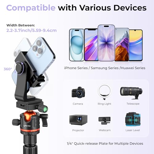 Image of Victiv 256 cm Aluminium Camera Stand, 2-in-1 Tripod Monopod with 360 Panoramic Ball Head, Horizontal Overhead Camera Stand for Video Shooting, Compatible with DSLR Canon Nikon Sony iPhone, Android
