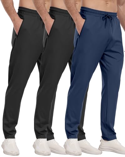 3 Pack Mens Athletic Sweatpants with Zipper Pockets