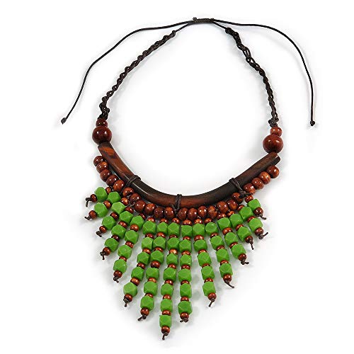 Collier en corde de bois réglable Avalaya, l'artisanat d'art vert et marron