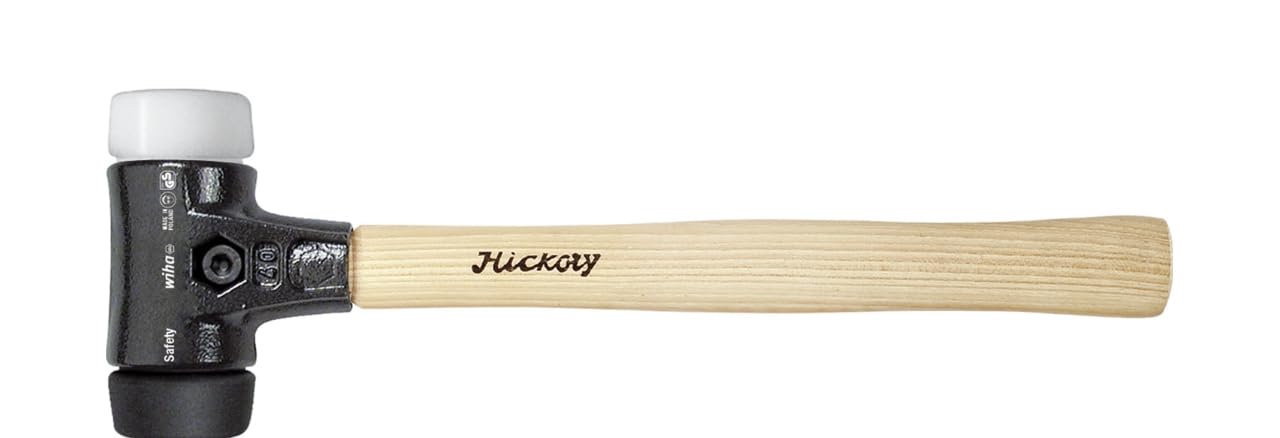 Wiha Martillo de cara blanda Safety de dureza media/muy duro con mango de madera Hickory, cabezal redondo 80L, 840 mm (26661)