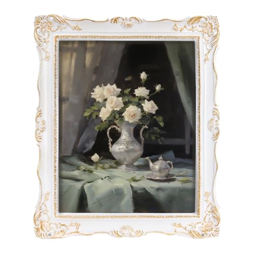 Image of Saysmile 8x10 Vintage Picture Frames, White Antique Gothic Frames with Glass Front, Elegant Photo Frame for Wall or Tabletop Display, Retro Wall Picture Frames For Home Decor, Gift Ideas