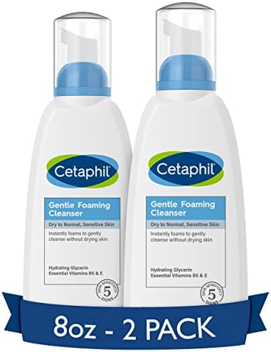 Cetaphil Oil Free Gentle Foaming Cleanser For Dry to Normal, Sensitive Skin, 8oz Pack of 2, Made with Glycerin and Vitamins B5 and E, Dermatologist Tested, Hypoallergenic, Soap Free, Fragrance Free