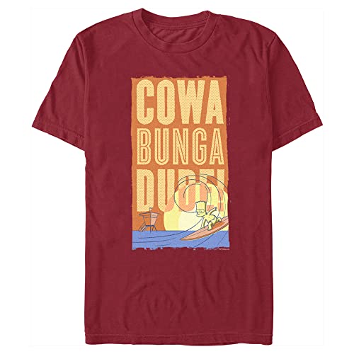 Men's The Simpsons Cowa Bunga Dude! Surfing Bart T-Shirt - Cardinal - 2X L