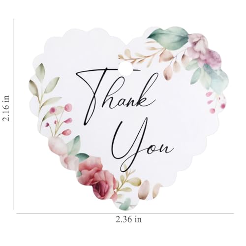Image of CVANU Heart Shaped Thank You Tags 200-Pcs with Golden String, Floral Design Gift Tags for Wedding Favors| Birthday Party| Small Business Packaging (2.16x2.36 inch) D3
