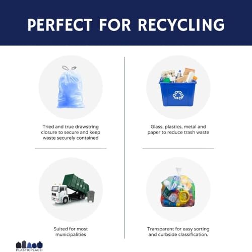 Image of Plasticplace Custom Fit Blue Drawstring Trash Bags, Compatible with Simplehuman Code H, Tear-Resistant, Scent-Free, for Indoor Use Home Office Trashbags (100 Count), 8-9 Gallon / 30-35L, 18.5 inch x 28 inch