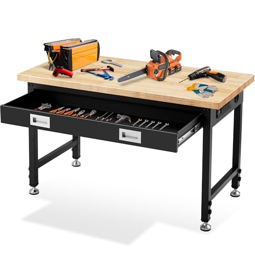 Adjustable Workbench with Drawer Storage and Outlets