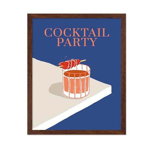 Poster Master Cocktail Party Poster - Retro Alcohol Beverage Print - Cocktail Design - Alcohol Art - Bar Cart & Modern Design - Chic Boho Decor - Aesthetic Bar or Kitchen Decor - 11x14 Brown Framed