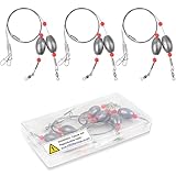 FUSIGO Egg Fishing Sinker Weight Rigs, 6pcs Flounder Rig Saltwater Bottom Rigs Stainless Steel Wire Leader with Egg Sinker Catfish Carolina Rigs Fishing Ready Rigs for Trout Drum Redfish Fishing 1OZ