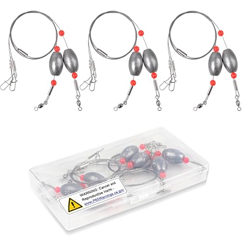 FUSIGO Egg Fishing Sinker Weight Rigs, 6pcs Flounder Rig Saltwater Bottom Rigs Stainless Steel Wire Leader with Egg Sinker Catfish Carolina Rigs Fishing Ready Rigs for Trout Drum Redfish Fishing 1OZ