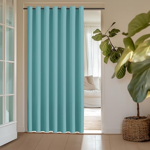 ChrisDowa Room Divider Curtain 108 Inches Long, Wide Blackout Sliding Door Curtain for Bedroom, Room Darkening Privacy Window Drape for Patio Door (1 Panel Set, Aqua, 100 x 108 Inch)