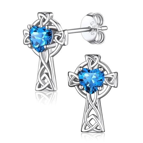 FaithHeart 925 Sterling Silver Birthstone Earrings for Women, Dainty Heart/Princess Cut/Celtic Knot/Cross Birthstone Stud Earrings for Women Pure Silver Birthstone Jewelry Gifts for Mom Daug