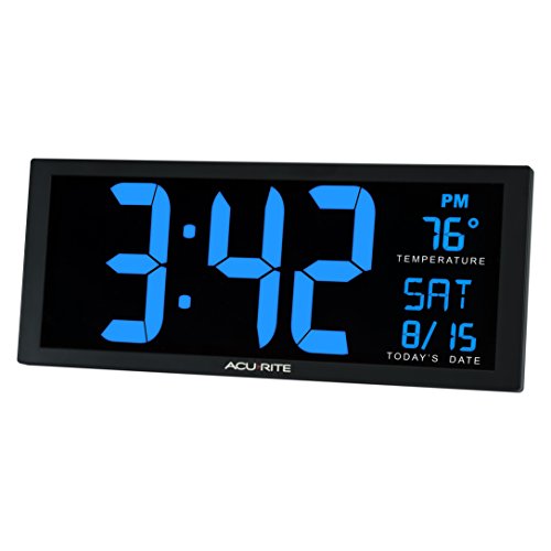 Acurite 75152M Oversized Blue Led Clock With Indoor Temperature, Date And Fold-Out Stand, 14.5-Inch #TOP1