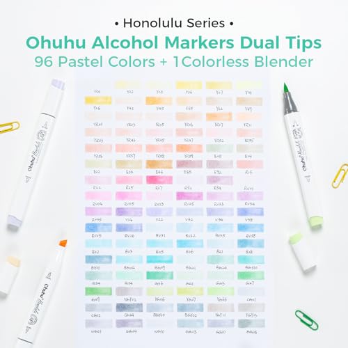 Image of Ohuhu Pastel Markers Alcohol Based -96 Pastel Colors of Honolulu Sweetness + Blossoming - Double Tipped Art Alcohol Markers for Artist Adults' Coloring Illustration - Brush & Chisel - Refillable Ink