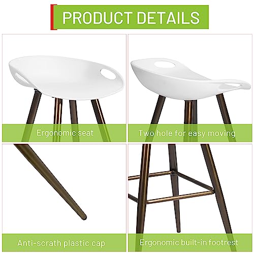 Furniturer Barstools Set Of 2, Modern Bar & Counter Stool Reception Chairs Bar Chairs For Home Kitchen Island Dining Room, White & Bronze #TOP3