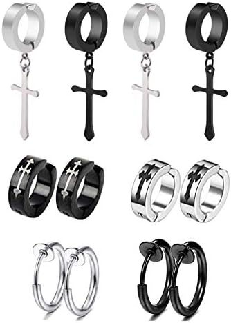 Amazon L Cherie エルシェリー フェイクピアス サージカルステンレス フープ メンズ クロス イヤーカフ イヤリング ノンホールピアス 十字架 リングピアス 金属アレルギー対応 フープピアス 6種ペア12個セット ピアス 通販