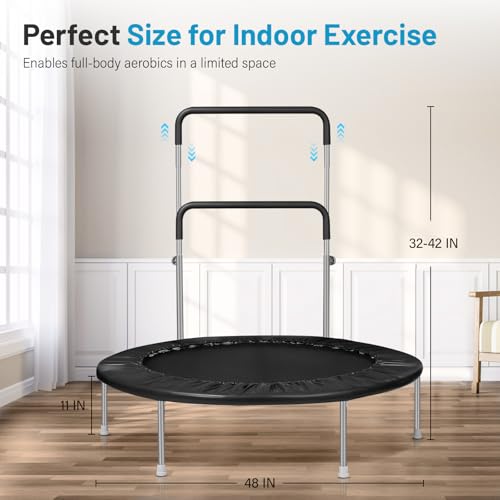 Image of Lyromix 40 inch / 48 inch Rebounder Trampoline for Adults with Adjustable Bar, Mini Fitness Trampoline for Adults and Kids, Small Exercise Trampoline with Handle for Indoor Outdoor Workout