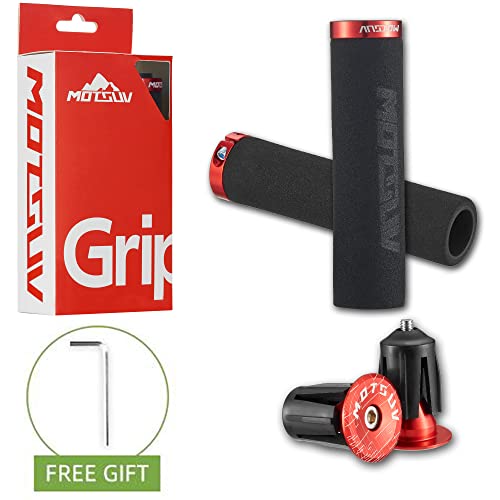 Bike Grips Single Aluminum Alloy Lock On + Aluminum Bar End Plugs,Bicycle Handle Bar Foam Soft Comfortable Non-Slip Bike Handle Grips,Handlebar Caps For Bmx Mountain Mtb Cruiser Scooter (Red) #TOP3