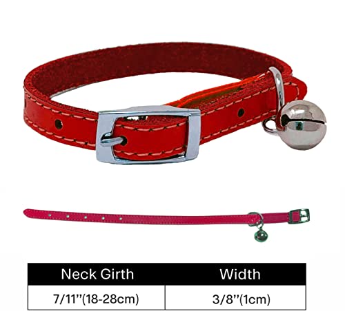 Cat Collar Real Leather with Safety Elastic, Bell, Available (Red) - Image 3