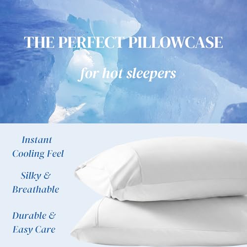 Image of Beckham Hotel Collection Cooling Pillowcases for Hot Sleepers, King Size Set of 2, Cool Bedding, Envelope Closure, Silky Soft, Breathable, Moisture-Wicking, White