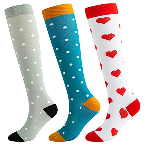 Lucleag 3 Pairs Compression Socks for Women, Large Size 15-20 mmHg Compression Socks for Men & Women Running Athletic Travel Gifts