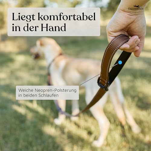 FREUDENTIER Umhängeleine Hund - Hundeleine 3m zum Umhängen, stufenlos verstellbar - Leine für kleine, mittelgroße & große Hunde (Braun, 3m)